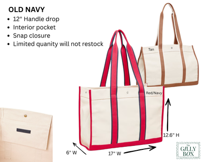 Personalized heavyweight canvas tote bag with custom embroidered mini icons and text.